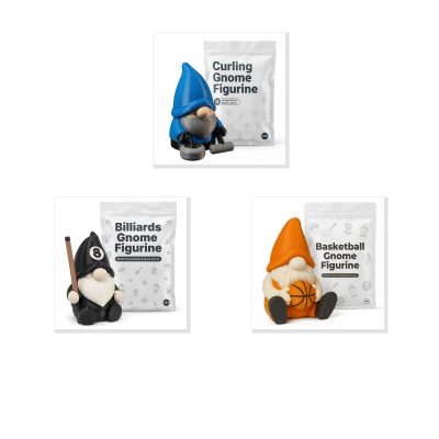 Sports Gnome Collectible Figurine Bundle of 3 - Curling, Billiards, Basketball - Fun & Sporty Adult Desk Decor - 3D Printed in Canada