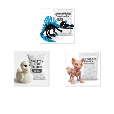 Skeleton Collection Collectible Figurine Bundle of 3 - Spinosaurus, Duck, Fox - Creepy & Fun Adult Desk Decor - 3D Printed in Canada