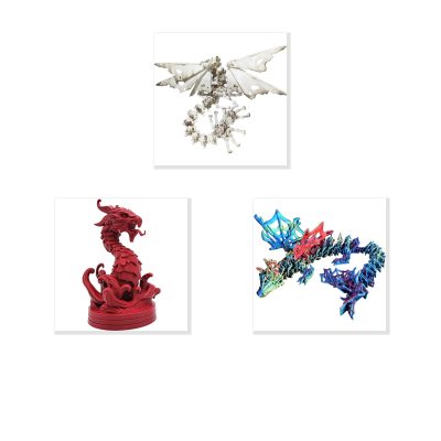 Dragon Variety Collectible Figurine Bundle of 3 - Hollow Bone Dragon, Lava Wickedwing - Fantasy & Mythical Adult Desk Decor - 3D Printed in Canada