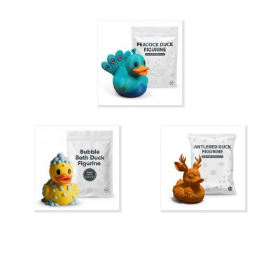 Duck Variety Collectible Figurine Bundle of 3 - Peacock, Bubble Bath, Antlered - Whimsical & Mythical Adult Desk Decor - 3D Printed in Canada