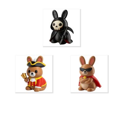 Bunny Variety Collectible Figurine Bundle of 3 - Death Bunny, Town Crier Overconfident - Whimsical & Unique Adult Desk Decor - 3D Printed in Canada