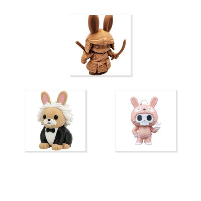 Bunny Variety Collectible Figurine Bundle of 3 - Samurai Bunny, Einstein Skubbies - Unique & Stylish Adult Desk Decor - 3D Printed in Canada