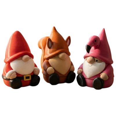Gnome Variety Collectible Figurine Bundle of 3 - Santa Gnome, Squirrel Flamingo - Whimsical & Charming Adult Desk Decor - 3D Printed in Canada