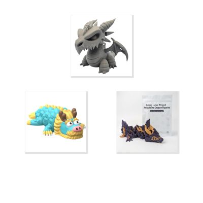 Dragon Variety Collectible Figurine Bundle of 3 - Undead Dragon, Collectible Lunar - Fantasy & Mythical Adult Desk Decor - 3D Printed in Canada