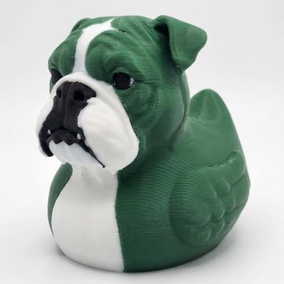 Bulldog Duck Collectible Figurine - Striking Green and White Desk Decor for Unique Home Accent or Gift - 3D Printed in Canada