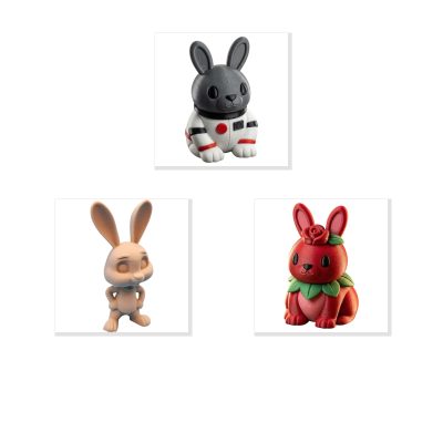 Bunny Variety Collectible Figurine Bundle of 3 - Astronaut Bunny, Cartoon Rabbit, Rose Petal - Whimsical & Artistic Adult Desk Decor - 3D Printed in Canada