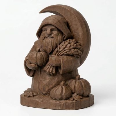 Wood Carved-Like Harvest Moon Figurine - Unique Desk Decor for Adults – 3D Printed in Canada - 3D Printed in Canada (Black Walnut)