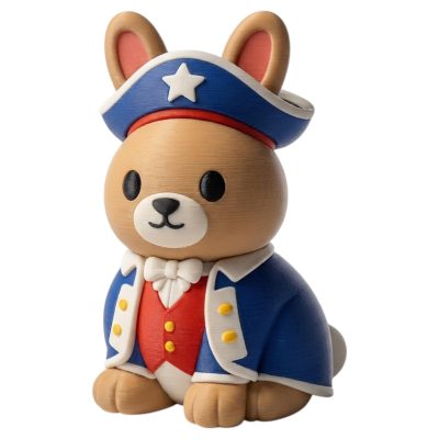 Proud Patriotic Bunny in Blue Coat with Star Cap and Red Vest 3D Printed Collectible Figurine | Americana Rabbit Shelf Decor - 3D Printed in Canada