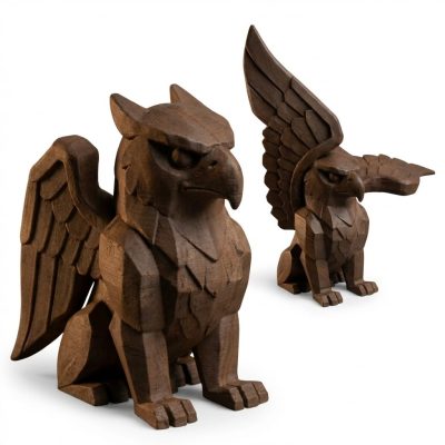 Wood Carved Griffin Figurine in Black Walnut Finish - 3D Printed in Canada (Black Walnut)