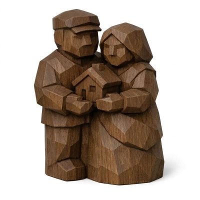 Wood Carved Hearth and Home Collectible Figurine in Black Walnut Finish - 3D Printed in Canada (Black Walnut)