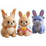 Bunny Variety Collectible Figurine Bundle of 3 - Lynx Bunny, Duchess Hippo - Whimsical & Elegant Adult Desk Decor - 3D Printed in Canada