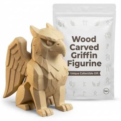 Wood Carved Griffin Figurine in White Oak Finish - 3D Printed in Canada (White Oak)