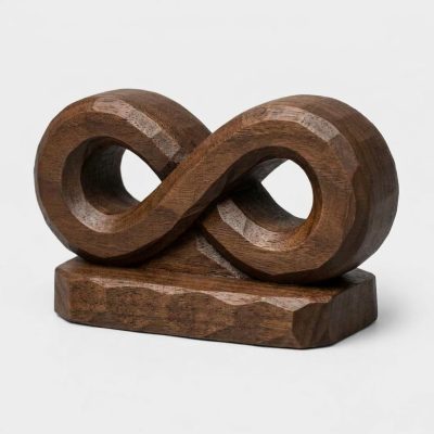 Wood Carved-Like Infinity Figurine in Black Walnut Finish - Unique Desk Decor for Adults - 3D Printed in Canada (Black Walnut)