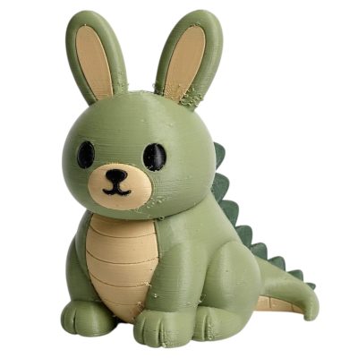 Brontosaurus Dinosaur Bunny Figurine with Spiky Ridge - Green Dino Rabbit Collectible Desk Decor for Adults - 3D Printed in Canada