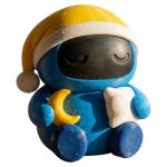 Sleepy Robot Collectible Figurine - Drowsy Mech with Nightcap Moon and Pillow Desk Decor for Adults - 3D Printed in Canada