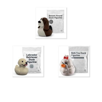 Dog Breeds Duck Collectible Figurine Bundle of 3 - Basset Hound, Labrador, Shih Tzu - Cute & Humorous Adult Desk Decor - 3D Printed in Canada