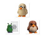 Penguin Variety Collectible Figurine Bundle of 3 - Mummy Penguin, Alien Hawk - Unique & Whimsical Adult Desk Decor - 3D Printed in Canada