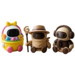 Robot Variety 3-Pack Collectible Figurine Bundle of 3 - Easter Basket Robot, Dust Devil Desert Wanderer, Podcaster - Unique & Whimsical Adult Desk Decor - 3D Printed in Canada
