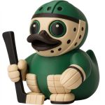 Hockey Goalie Duck Figurine – Cute Goaltender Duck with Stick & Helmet – Ice Hockey Decor or Gift for Fans & Collectors – 3D Printed in Canada (Forest Green)