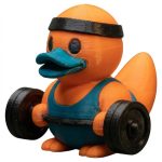 Powerlifting Duck Figurine – Funny Gym-Themed Decor, Weightlifting Rubber Duck Collectible, Strength Trainer Gift for Teens & Adults – 3D Printed in Canada (Sunset Orange)