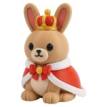 Queen Bunny with Gold and Red Crown White Fur Cape and Red Bow 3D Printed Collectible Figurine | Royal Rabbit Shelf Decor - 3D Printed in Canada