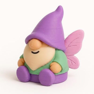 Bearded Fairy Gnome Collectible Figurine - Colorful Design with Purple Hat and Pink Wings, Perfect for Unique Desk Decor, Home Accent, or Gift Display - 3D Printed in Canada
