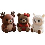 Teddy Variety Collectible Figurine Bundle of 3 - Antlered Teddy, Bikini Alpaca - Cozy & Kawaii Adult Desk Decor - 3D Printed in Canada