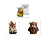 Braided Beard Viking Collectible Figurine Bundle of 3 - Duck, Gnome, Penguin - Nordic & Humorous Adult Desk Decor - 3D Printed in Canada