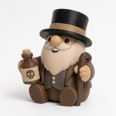 Snake Oil Salesman Gnome Figurine - Detailed Adult Desk Decor with Lantern and Bottle - Unique Shelf Display for Home or Office Accent - 3D Printed in Canada