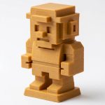 Wood Carved 8-Bit Figurine in Ochre Yellow Finish - 3D Printed in Canada (Ochre Yellow)