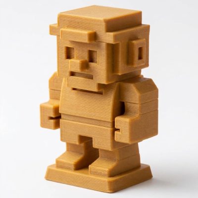 Wood Carved 8-Bit Figurine in Ochre Yellow Finish - 3D Printed in Canada (Ochre Yellow)