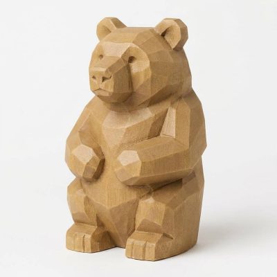 Wood Carved Cabin Bear Collectible Figurine - Unique Desk Decor for Adults 3D Printed in Canada - 3D Printed in Canada (Classic Birch)