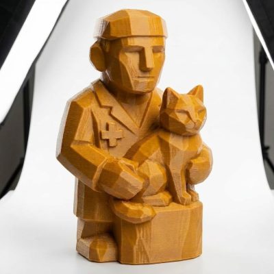 Wood Carved-Like Veterinarian Figurine - Unique Desk Decor for Adults – 3D Printed in Canada - 3D Printed in Canada (Ochre Yellow)