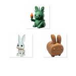 Bunny Variety Collectible Figurine Bundle of 3 - Liberty Bunny, Whimsical White Yeaster - Charming & Unique Adult Desk Decor - 3D Printed in Canada