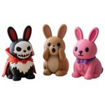Bunny Variety Collectible Figurine Bundle of 3 - Evil Ghoul Bunny, Surprised Cancer Awareness - Spooky & Whimsical Adult Desk Decor - 3D Printed in Canada