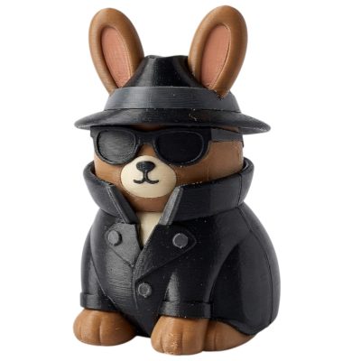 Incognito Spy Bunny in Black Trenchcoat with Fedora and Sunglasses 3D Printed Collectible Figurine | Secret Agent Rabbit Decor - 3D Printed in Canada