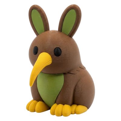Kiwi Bird Bunny with Long Yellow Beak and Brown Green Feathers 3D Printed Collectible Figurine | New Zealand Bird Rabbit Decor - 3D Printed in Canada
