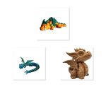 Dragon Variety 3-Pack Collectible Figurine Bundle of 3 - Orange Dragon, Iron Sentinel, Little - Fantasy & Mythical Adult Desk Decor - 3D Printed in Canada