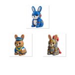 Bunny Variety Collectible Figurine Bundle of 3 - Mecha Robot Bunny, Postman Mail Carrier Armored Knight - Unique & Artistic Adult Desk Decor - 3D Printed in Canada