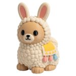 White Alpaca Bunny with Fluffy Wool Coat and Colorful Saddle Blanket 3D Printed Collectible Figurine | Farm Animal Rabbit Decor - 3D Printed in Canada