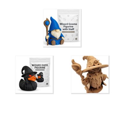 Wizard Collection Collectible Figurine Bundle of 3 - Wizard Gnome, Duck, Owl - Fantasy & Magical Adult Desk Decor - 3D Printed in Canada