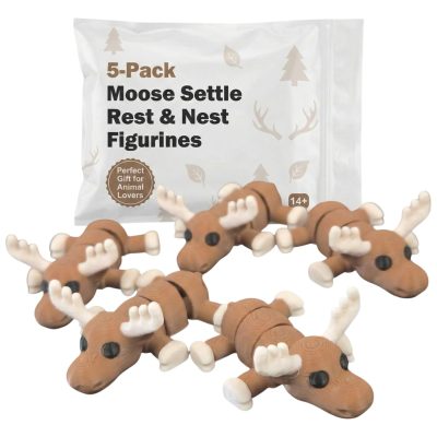 5-Pack of Moose Figurines Collectible Figurines - Adorable Desk Décor | Unique Shelf Display | Stress Relief - 3D Printed in Canada
