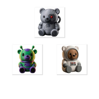 Pop Culture/Fun Teddy 3-Pack Collectible Figurine Bundle of 3 - Cybernetic Teddy, Alien Astronaut - Sci-Fi & Whimsical Adult Desk Decor - 3D Printed in Canada
