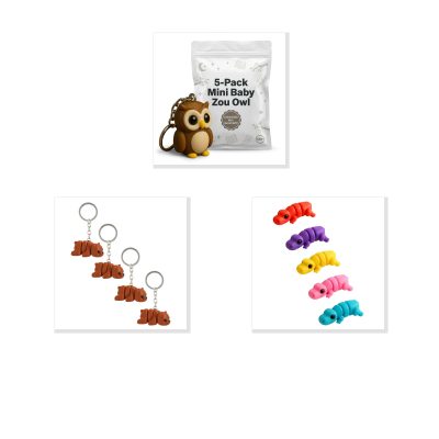 Mini Zou Collectible Figurine Bundle of 3 - Owl, Bear, T-Rex - Charming & Whimsical Adult Desk Decor - 3D Printed in Canada