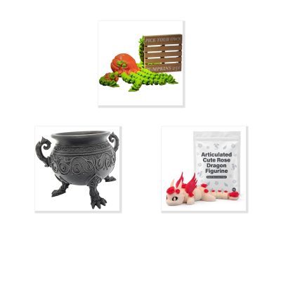 Dragon Variety Collectible Figurine Bundle of 3 - Harvest Lurker, Gothic Cauldron, Rose Dragon - Fantasy & Seasonal Adult Desk Decor - 3D Printed in Canada