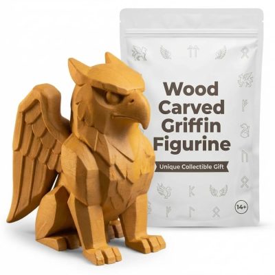 Wood Carved Griffin Figurine in Ochre Yellow Finish - 3D Printed in Canada (Ochre Yellow)