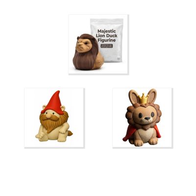 Lion Collection Collectible Figurine Bundle of 3 - Majestic Lion Duck, Gnome, Majestic Bunny - Whimsical & Charming Adult Desk Decor - 3D Printed in Canada