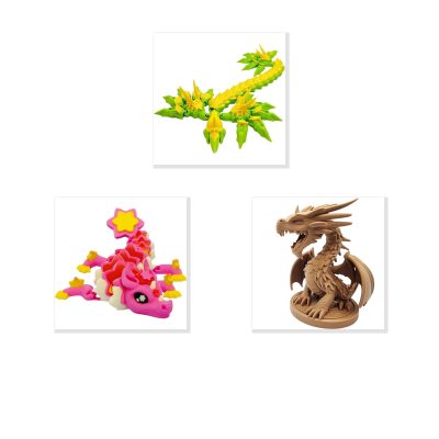 Dragon Variety 3-Pack Collectible Figurine Bundle of 3 - Vector Dragon, Starry Big Mouth - Fantasy & Mythical Adult Desk Decor - 3D Printed in Canada