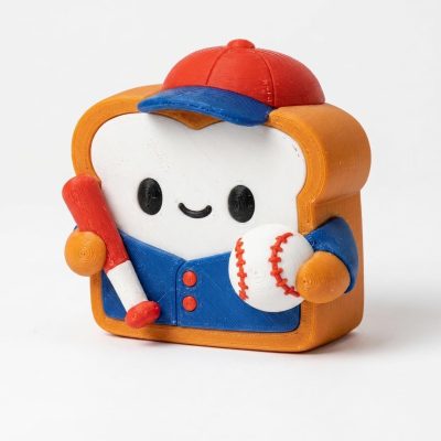 Baseball Toast Collectible Figurine - Vibrant 3D Printed Toast Character with Bat and Ball - Eye-Catching Desk Decor for Office, Home, or Unique Gift Display - 3D Printed in Canada