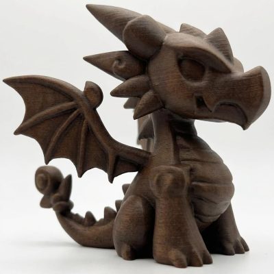 Wood-Carved Dragon Collectible #1 in Black Walnut Finish - 3D Printed in Canada (Black Walnut)